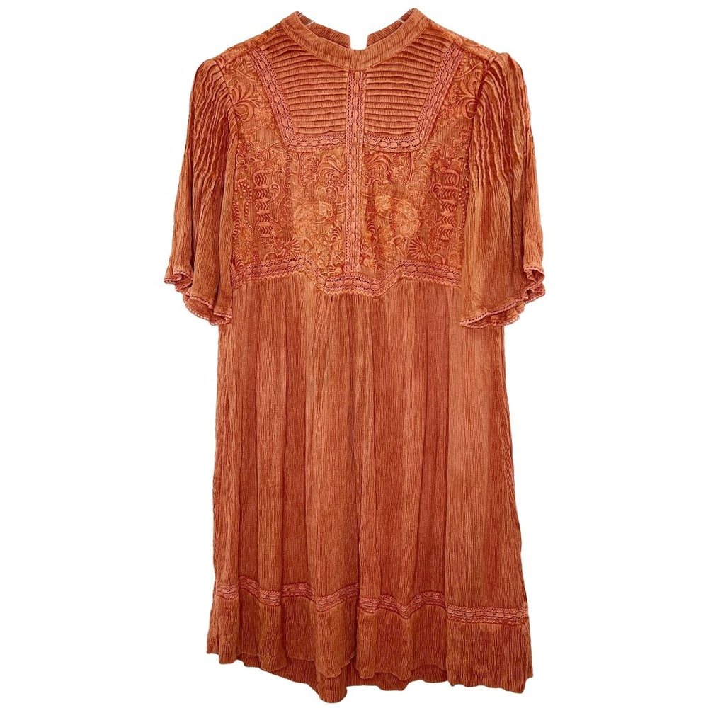 Anthropologie Meadow Rue Embroidered Pintuck Dress Sz 8 Boho